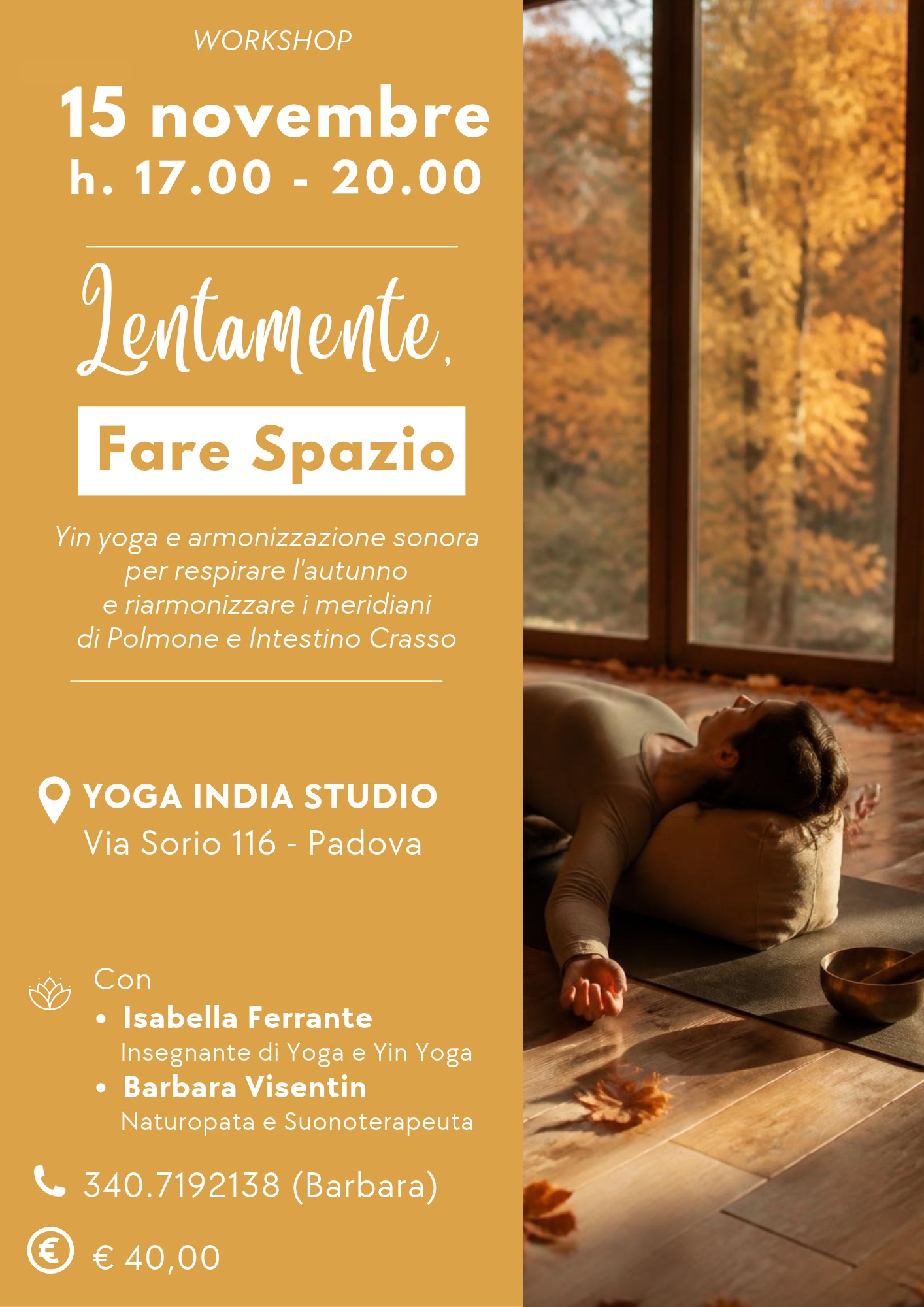 Locandina del workshop Lentamente, Fare Spazio del 15 novembre
